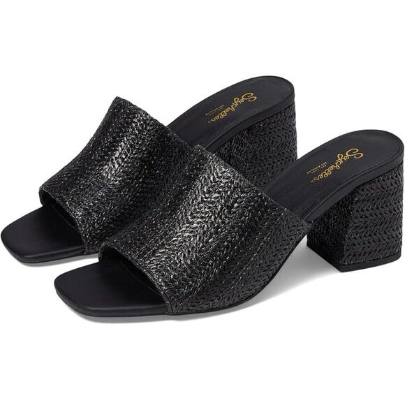 Seychelles Raffia Heeled Mules Adapt Black Raffia‎ SIZE 9 NIB - Picture 1 of 9